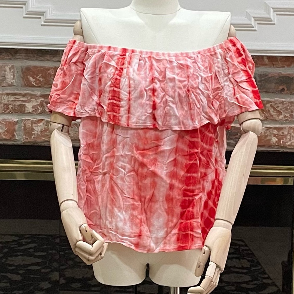 Forever 21+ orange off the shoulder tie dye top with ruffle / 2X / EUC